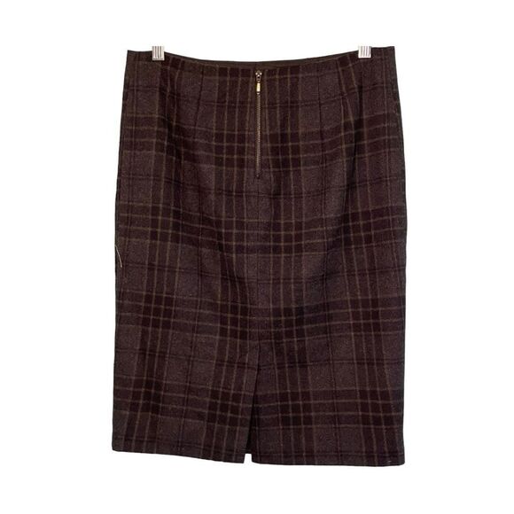 Y2K Kenar Tartan Plaid Pencil Skirt‎ Black Gray Wool Tweed Knit Mini Lined 2 - Picture 2 of 6
